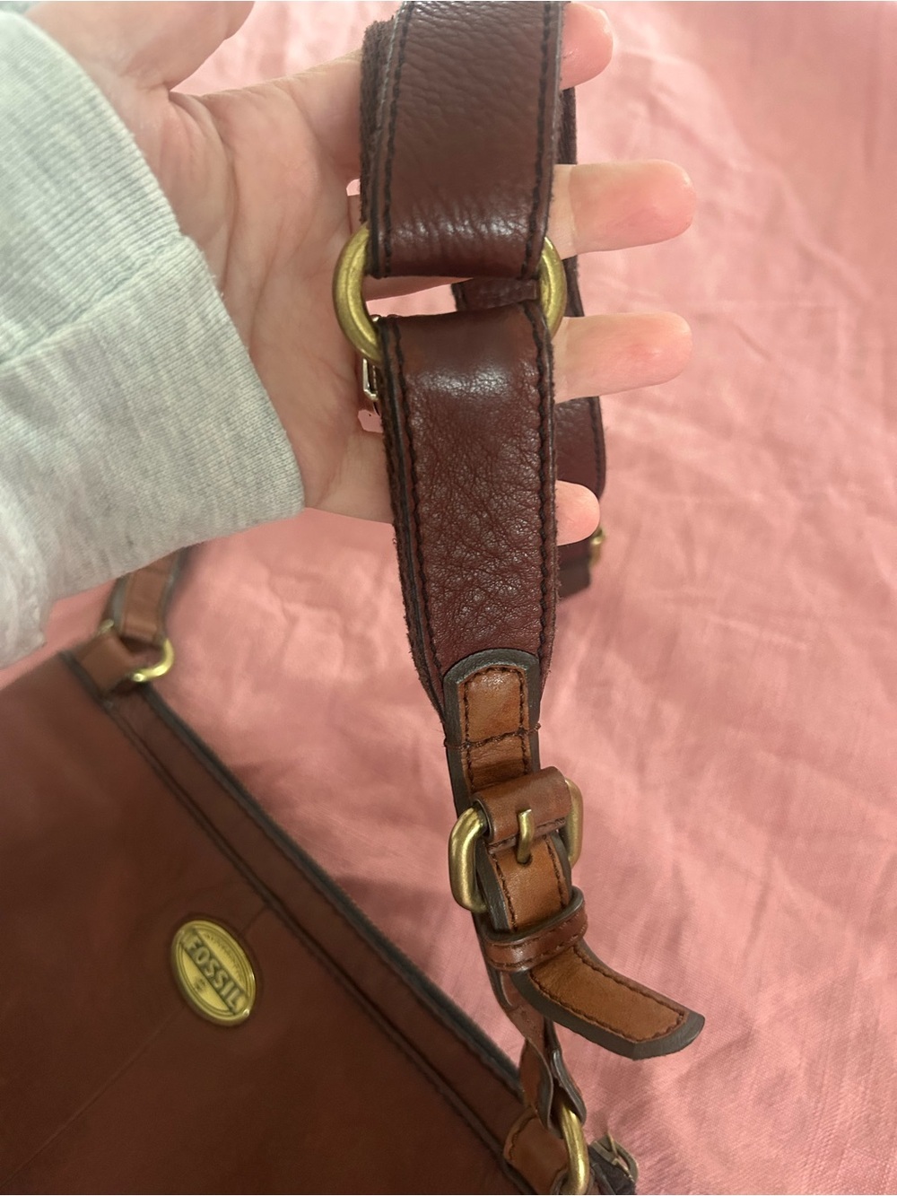 Vintage Fossil Brown Leather Crossbody Bag - Picture 3 of 12